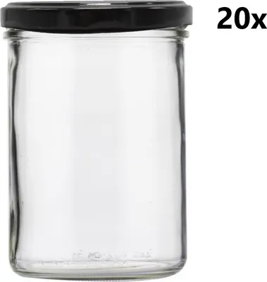 Obrázek produktu pro Zavařovací sklenice 440 ml STURZ / ROVNÁ čirá 20 ks VČETNĚ ČERNÝCH VÍČEK, Počet kusů v balení: 20
