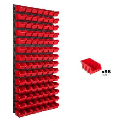 Produktbild von Lagersystem Wandregal 578 x 1170 mm | 98 stck. Box | Stapelboxen Schüttenregal Sichtlagerkästen | Extra Starke Wandplatten | Regal Erweiterbar | Werkstattregal Lagerregal Werkstattwandregal Steckregal