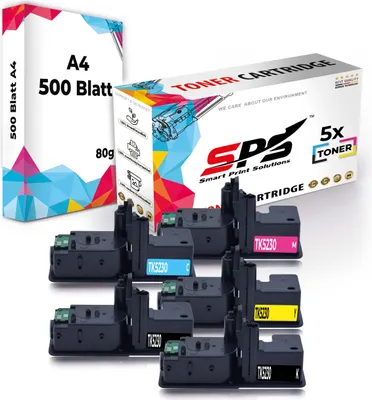 Produktbild von 5x Toner TK-5230K TK-5230C TK-5230Y TK-5230M kompatibel für Kyocera Ecosys P5021 + DIN A4 Druckerpapier 500 Blatt