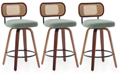 Produktbild von 3er-Set Mid-Century Barhocker mit 360° Drehfunktion und PE-Rattanlehne, Olivgrün