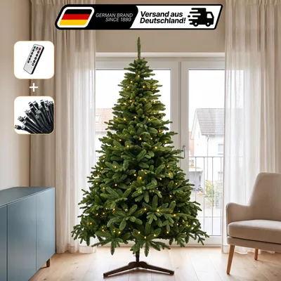 Produktbild von Lindenstein Weihnachtsbaum 180 cm, PE/PVC, 100 LEDs Künstlicher Weihnachtsbaum mit Beleuchtung, 220 LED warmweiß, Fernbedienung, dimmbar, 8 Modi, Timer,