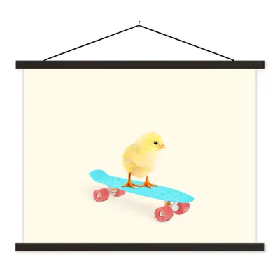 Produktbild von MuchoWow® Textilposter Küken - Gelb - Skateboard - Blau - Tiere 60x45 cm mit schwarzem Rahmen - Poster Schlafzimmer