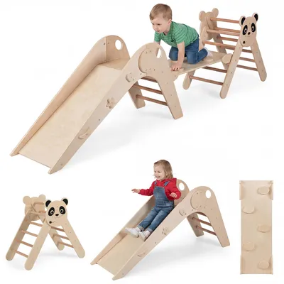 Produktbild von KOMFOTTEU 3er Set Montessori Klettergerüst, Kletterdreiecke mit Rutsche, Rampe & Kletterleiter, Kletterspielzeug Indoor für Kinder ab 3 Jahr, Holz Sprossendreieck für Spielzimmer & Kinderzimmer