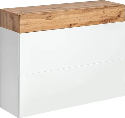 Image de Meuble à chaussures TORTH – 2 portes abattantes + 1 tiroir – Blanc et chêne