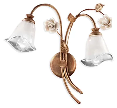 Image de Applique classique Siena en métal et céramique, finition rouilleReproductionée brillante, 2 lampes E14