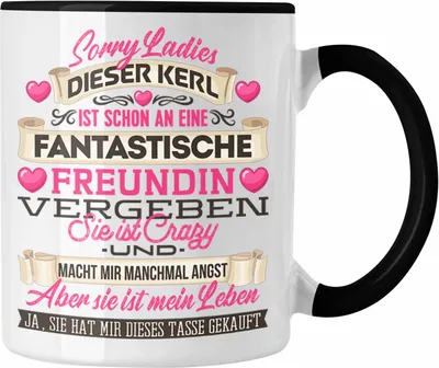 Produktbild von Trendation - Valentinstag Tasse Geschenk für Freund Lustiger Spruch Verrückte Freundin (Schwarz)