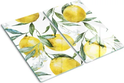 Obrázek produktu pro Kryt varné desky – Kryt na indukční desku – Ochranná skleněná deska – 2x30x52 cm – Skleněné ochranné desky na sporák – Odolná proti poškrábání a nárazům – Snadné čištění – Hygienická – Tvrzené sklo – Protiskluzové nožičky – Akvarel citron