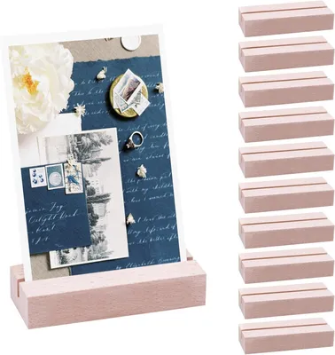Productafbeelding van Houten kaart houders, 10 stuks, 8x3x2 cm, geschikt voor foto's en menukaarten