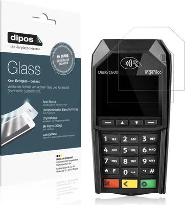 Produktbild von 2x Schutzfolie für Ingenico Desk 1600 - Anti-Shock 9H Folie dipos Glass Kunststoffglas