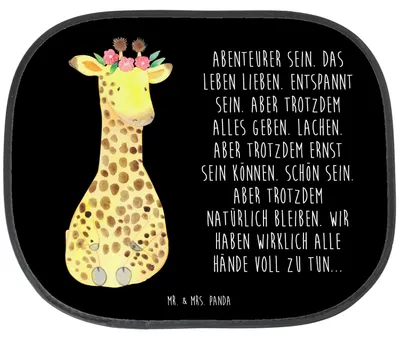 Produktbild von Mr. & Mrs. Panda Auto Sonnenschutz Giraffe Blumenkranz - Schwarz - Geschenk, Hitzeschutz, saugnapf, Freundin, Selbstliebe, für Autoscheiben, Abenteurer, Sonnenblende