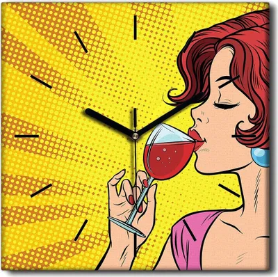 Produktbild von Coloray Uhr auf Leinwand 30x30 cm Wand Uhr Dekoration Wohnzimmer Segeltuch schwarze Hände -Retro-Frauenwein.