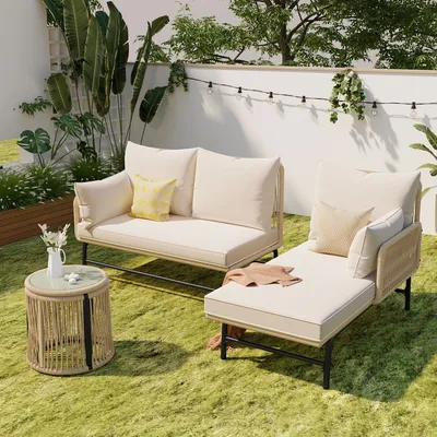 Produktbild von Odikalo Gartenlounge-Set Gartenmöbel-Set Eisengestell Sesseln Sofas Couchtisch Outdoor Beige