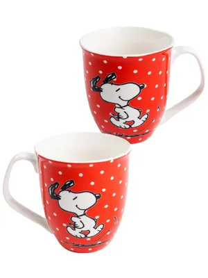 Produktbild von The Peanuts Snoopy Tasse - Kaffeetasse Becher Kaffeebecher aus Keramik Rot mit Punkten 280 ml