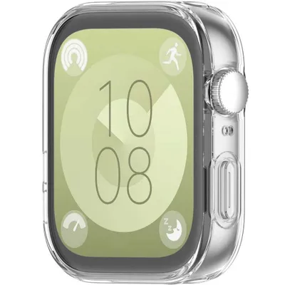 A clear protective case for a smartwatch is shown against a white background.