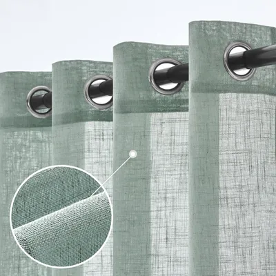 Transparente Leinenvorhänge mit Ringen, 2er-Set, 140x215 cm, blau
