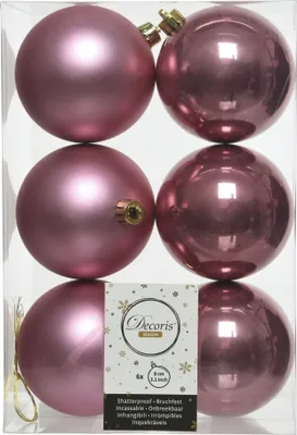 Produktbild von Weihnachtskugeln Kunststoff 8cm samtpink, 6 Stück