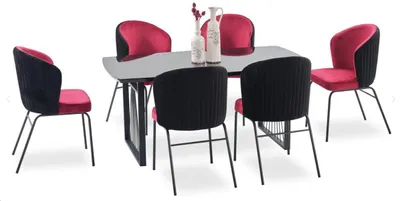 Produktbild von Modernes Esszimmer rechteckigem Tisch gepolsterten Stühlen schwarze