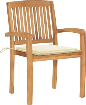 Imagen del producto de vidaXL: 2 sillas de jardín con cojines color crema, fabricadas en madera maciza de teca