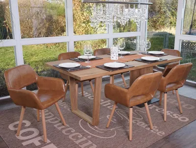 Immagine prodotto di set di 6 sedie per sala da pranzo HWC-A50 II, sedia da cucina, design retrò anni '50 ~ ecopelle, Similcuoio scamosciata, gambe chiare