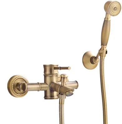 Produktbild von Retro Wand-Wannenarmatur mit Handbrause, Set, Altgold