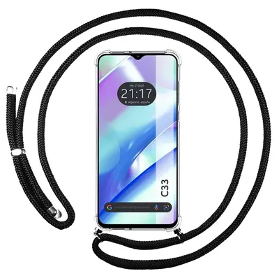 Zdjęcie produktu dla Etui ochronne do telefonu Tumundosmartphone, przezroczyste, z breloczkiem, do Realme C33, z smyczką, kolor czarny