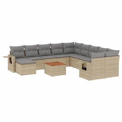 Image de vidaXL Ensemble de 12 canapés de jardin avec coussins Beige Poly Rattan