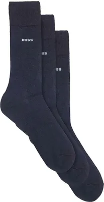 Immagine prodotto di Calzini HUGO BOSS a mezza gamba in misto cotone con logo, confezione da 3 paia, blu scuro, taglie 43-46