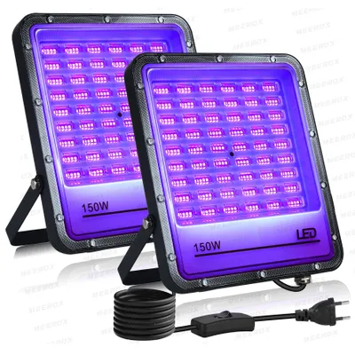 Produktbild von UV Schwarzlicht - LED Flutlichtstrahler - 150 W - Außenbereich - 395 nm - 2er Set - EU Stecker - Für Bar Club Party Halloween