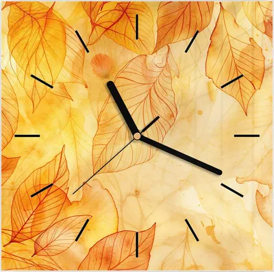 Produktbild von Wanduhr aus Glas mit Motiv Herbstblätter- 30 x 30 cm - inkl. Aufhängesystem