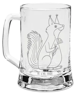 Produktbild von Mr. & Mrs. Panda Krug Eichhörnchen Blume - Transparent - Geschenk, Glaskrug, Spaß, Bierkrug Mit Gravur, glücklich Spruch, Lachen, Positiv, Motivation Sprüche, Seidel