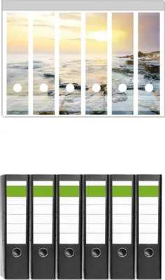 Produktbild von Wallario 6 Stück breite Ordner inkl. Klebeetiketten mit Motive Sonnenuntergang über dem Meer -  Set mit Rückenschildern / Ordnerrücken Stickern