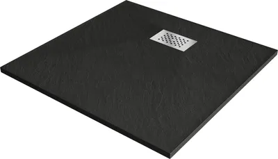 Image de Mexen Hugo receveur de douche carré SMC 80 x 80 cm, noir, couvercle inox - 42708080-X
