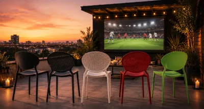 Produktbild von Homestyle4u Gartenstuhl WM Grau 4er Set stapelbar wetterfest Gartenmöbel Stühle aus Kunststoff modern