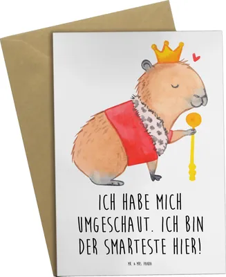 Produktbild von Mr. & Mrs. Panda Grußkarte Capybara König - Weiß - Geschenk, kommunionskarte, weihnachtskarten, Lustige Sprüche, einladungskarten, babykarte, osterkarten