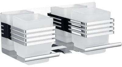 Obrázek produktu pro Nástěnný/Samolepící držák na zubní kartáčky a kelímky Lero - chrom