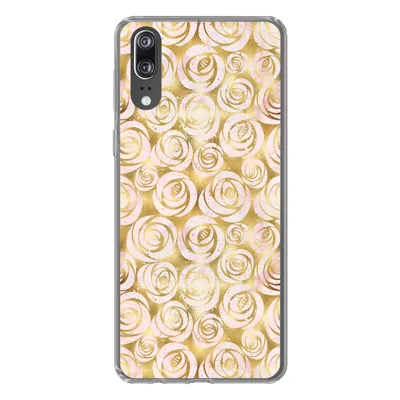 Produktbild von MuchoWow® Handyhülle Schutzhülle Hülle für Huawei P20 Marmor - Gold - Rosen - Muster Silikon Softcase Handy Hülle - Hardcover