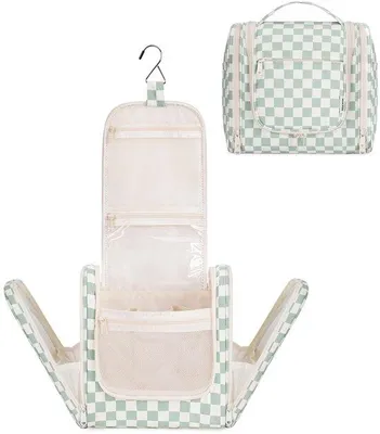 Immagine prodotto di Borsa da toilette verde menta a scacchiera da donna