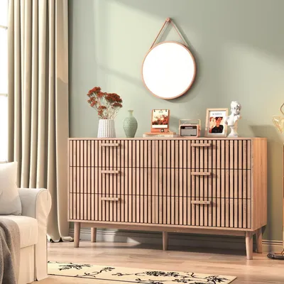 Image de Commode à 6 tiroirs, en bois, profondeur 30 cm, avec système anti-basculement, idéale pour les chambres et les salons