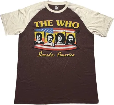 Image de The Who - "Invades America" T-shirt homme/femme unie manches raglan RO9237 (XXL) (Marron/naturel)