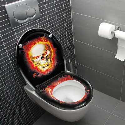 Produktbild von YZNAHRE Oval WC-Sitze mit Absenkautomatik Toilettendeckel aus Antibakteriellem Duroplast ABS Abnehmbar Klodeckel Antibakteriell Klobrille für Meisten WC Sitztoilette (Schädel Flammen)