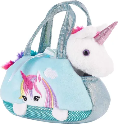 Produktbild von Brubaker Regenbogen Plüsch Einhorn in Handtasche - 20 cm - Plüschtier in Tasche - Stofftier Kuscheltier - Mint Blau