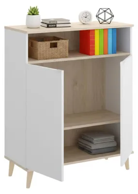 Produktbild von Sideboard Dmossin, Wohnzimmer-Pantry-Buffet, modernes Wohnzimmer-Sideboard mit 2 Türen, 80x40h102 cm, Weiß und Eiche