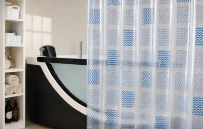 Produktbild von OBI Deco-Line Maggy Duschvorhang 120x200 Blau Weiß Wellen Leichtes Vinyl