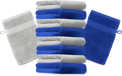Produktbild von Betz 10 Stück Waschhandschuhe 16x21 cm PREMIUM 100% Baumwolle  Farbe: royalblau und silbergrau