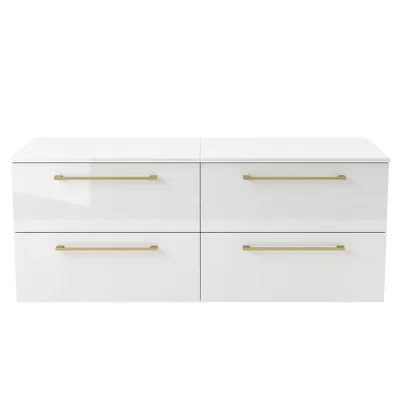 Produktbild von Waschbeckenunterschrank ONE 4 große Schubladen Weiß Hochglanz 120x50x46 hängend Badmöbel Badezimmer Badezimmermöbel