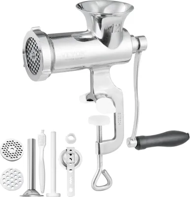 Produktbild von Manuelle Fleischwolf Hand Fleischwolf 304 Edelstahl, 5 & 8 mm Schneidplatten Fleischwolf Manuelle Fleischmaschine mit Wurstrohr, Geeignet für Fleisch Gemüse Schleifen und Wurstfüllung Silber