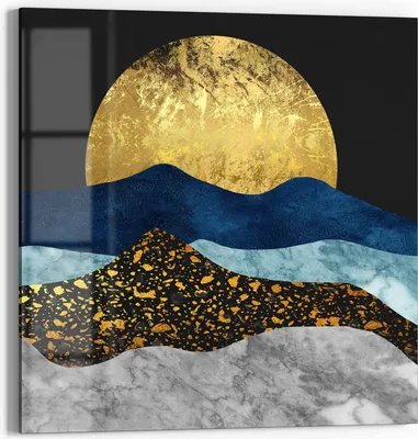 Produktbild von DEQORI Glasbild Echtglas 50x50 cm 'Goldene Mondnacht' Wandbild Bild modern Deko