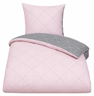 Produktbild von Davos Janine Biber Bettwäsche 2tlg grau rosa 65101-01| Bettwäsche-Set aus 100% Baumwolle | 2 teilige Wende-Bettwäsche 135x200 cm & Kissen 80x80 cm | Geometrisches Muster, KI-generiertes Bild