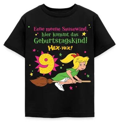 Produktbild von Spreadshirt Bibi Blocksberg Geburtstagsdesign 9 Jahre Kinder T-Shirt, 122/128 (7-8 Jahre), Schwarz