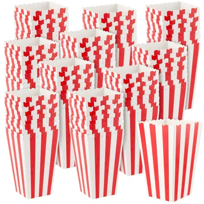 Popcorntüten aus Papier, 100 Stück, rot-weiß gestreift, 9,6x7x19,8 cm